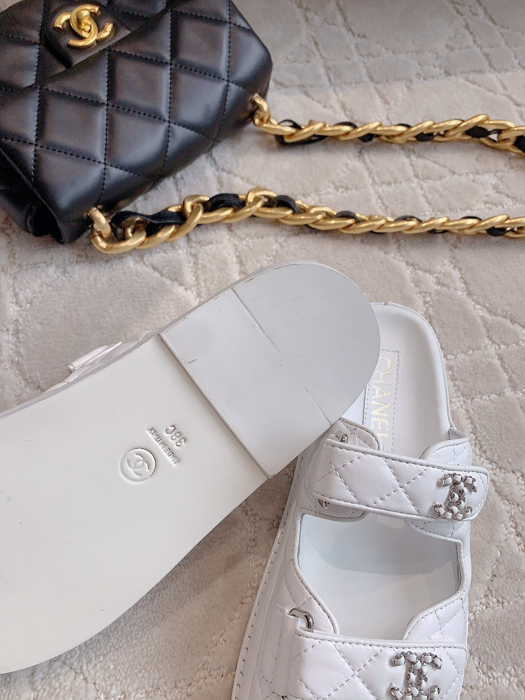 dad sandal mule white lambskin silver buckle
