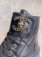 CC Ankle Boots In Black Wrinkled Calfskin 145488