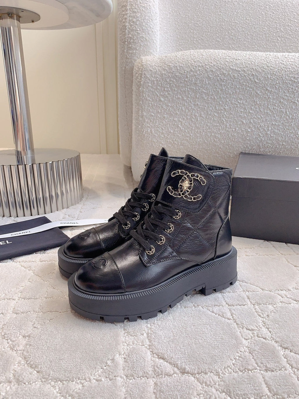 CC Ankle Boots In Black Wrinkled Calfskin 145488
