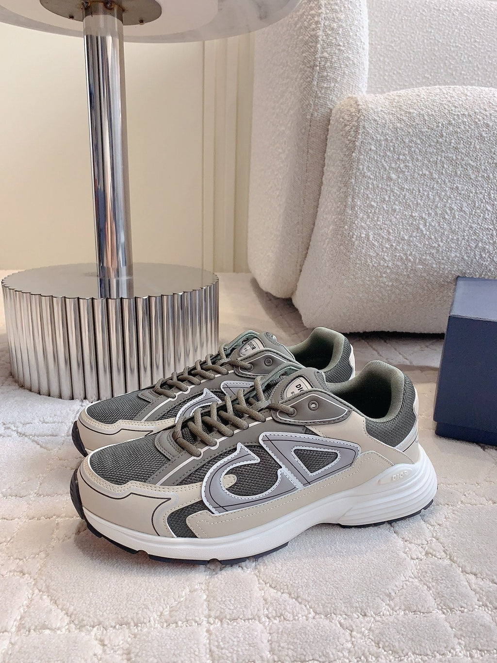 CD B30 Sneaker Gray Brown Mix Beige White Polyester Mesh Fabric And Calfskin