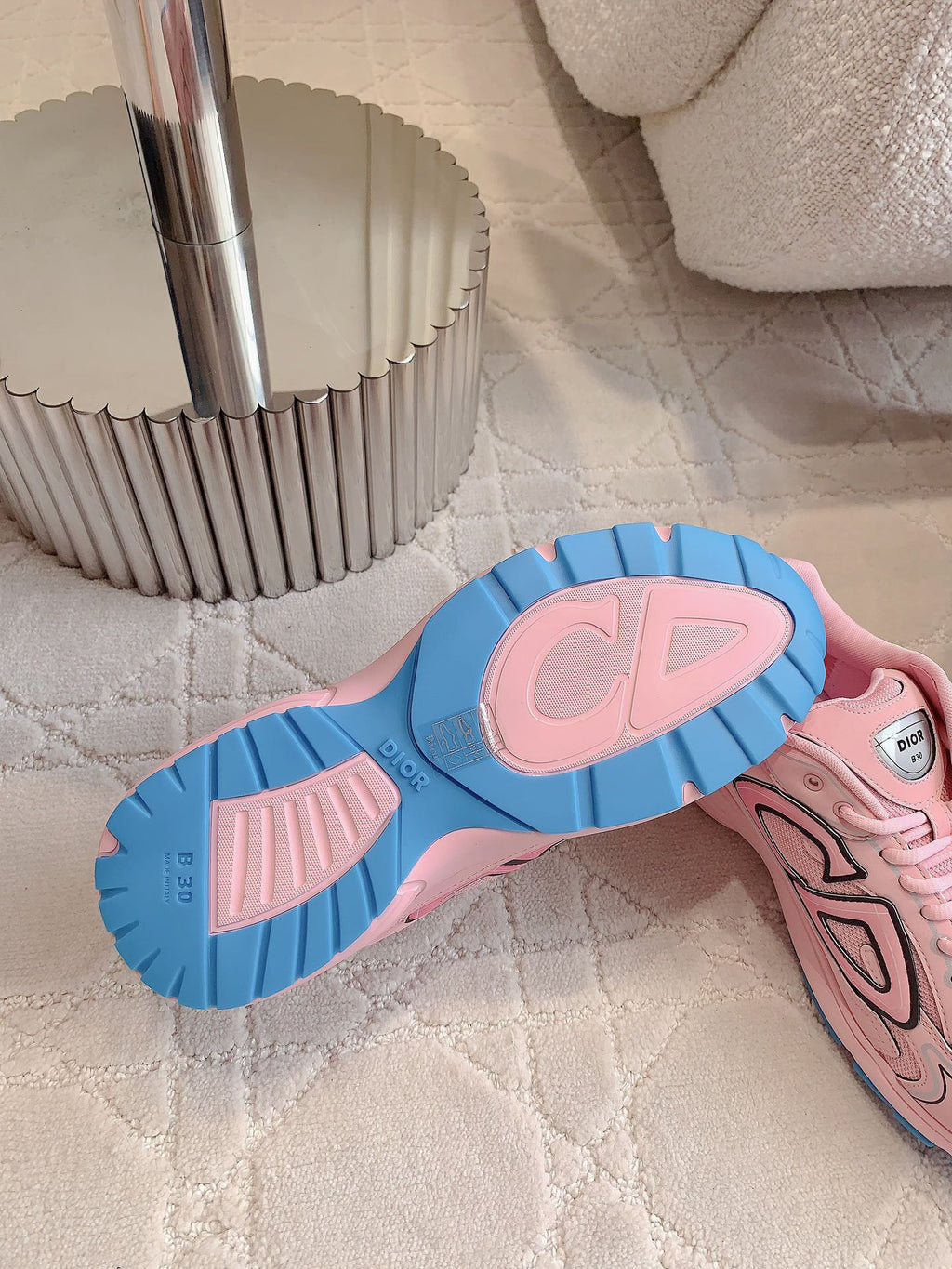 CD B30 Sneaker Pink Mix Blue White Polyester Mesh Fabric And Calfskin