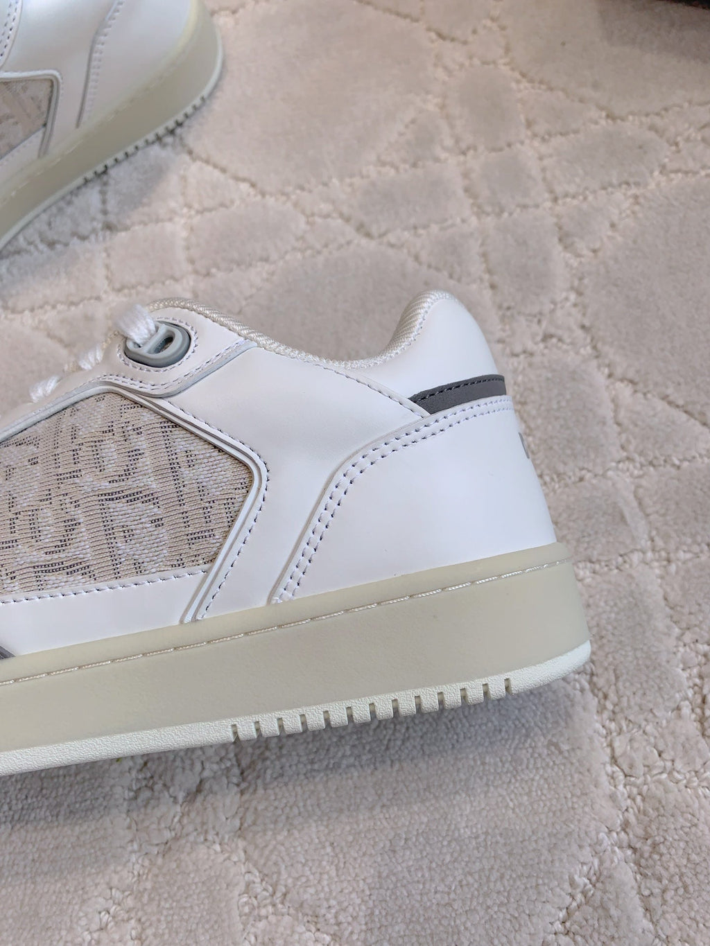 CD B27 Low-Top Sneaker White Mix Beige Grey Print Calfskin And Canvas