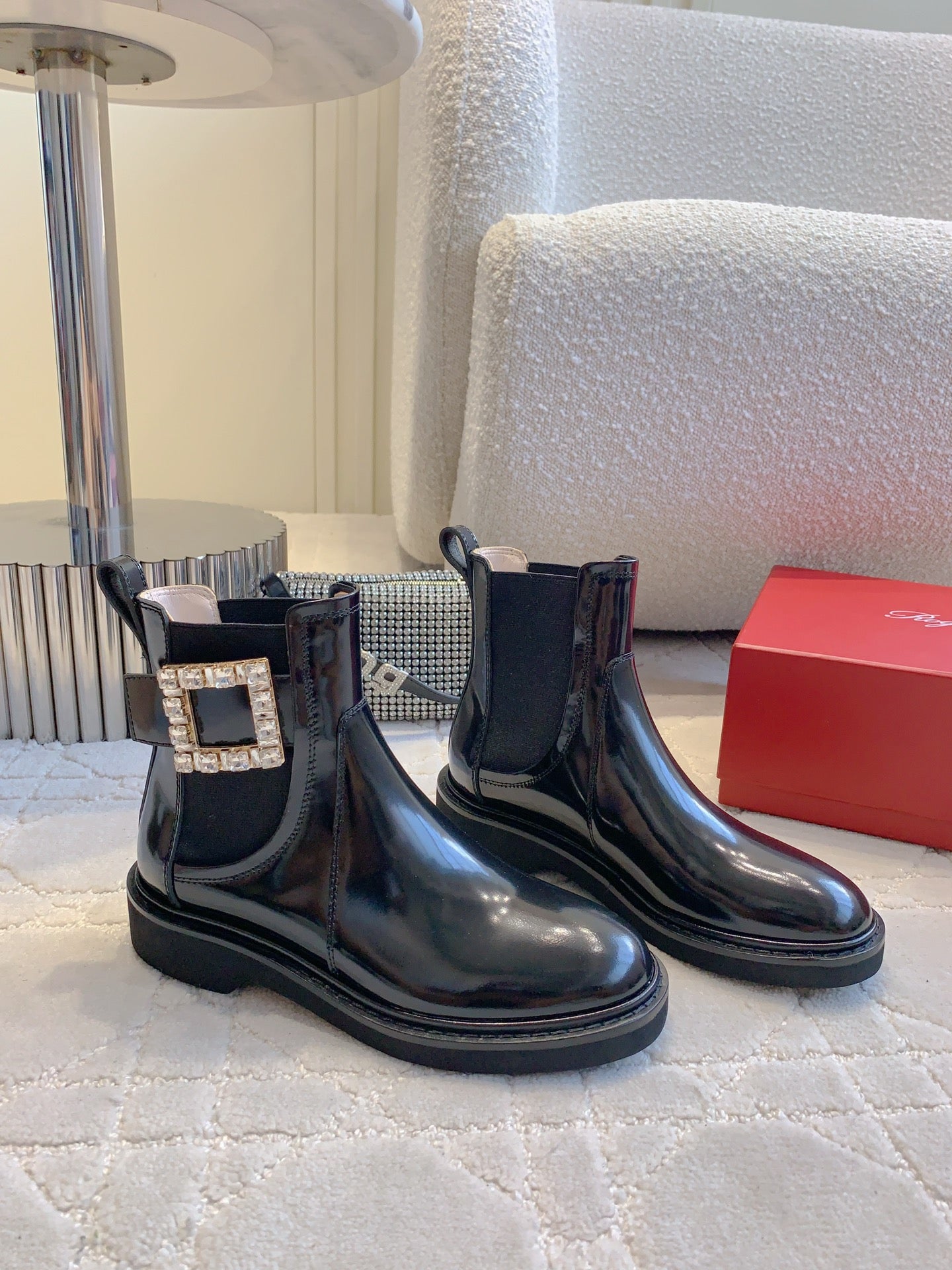 CD Vivie Roger Chelsea Ankle Boots Glossy Black Cowhide