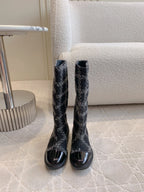 CC High Boots In Black Tweed Mix Curly Wool 145500