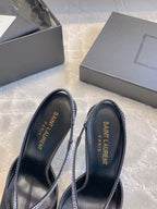 AMANDA SLINGBACK PUMPS IN BLACK SILK WITH RHINESTONES