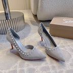CL  Irishell 85 Studded d'Orsay Pumps Light Pewter Suede 177129