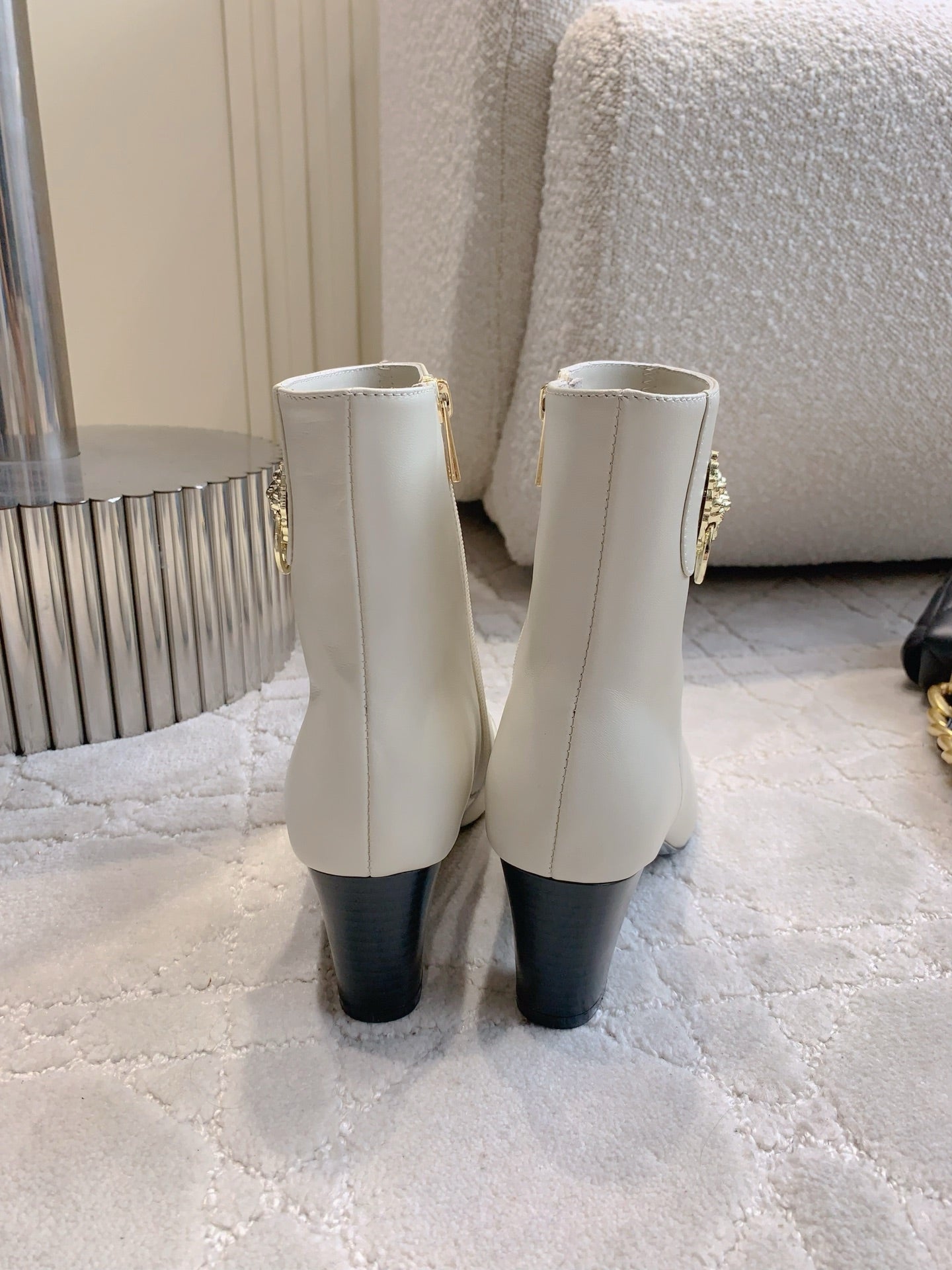 CC 25 Chunky High-heeled Ankle Boots White Calfskin 516658
