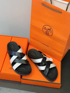 HM Men's Kazimir Slide Black Silver Calfskin 562771