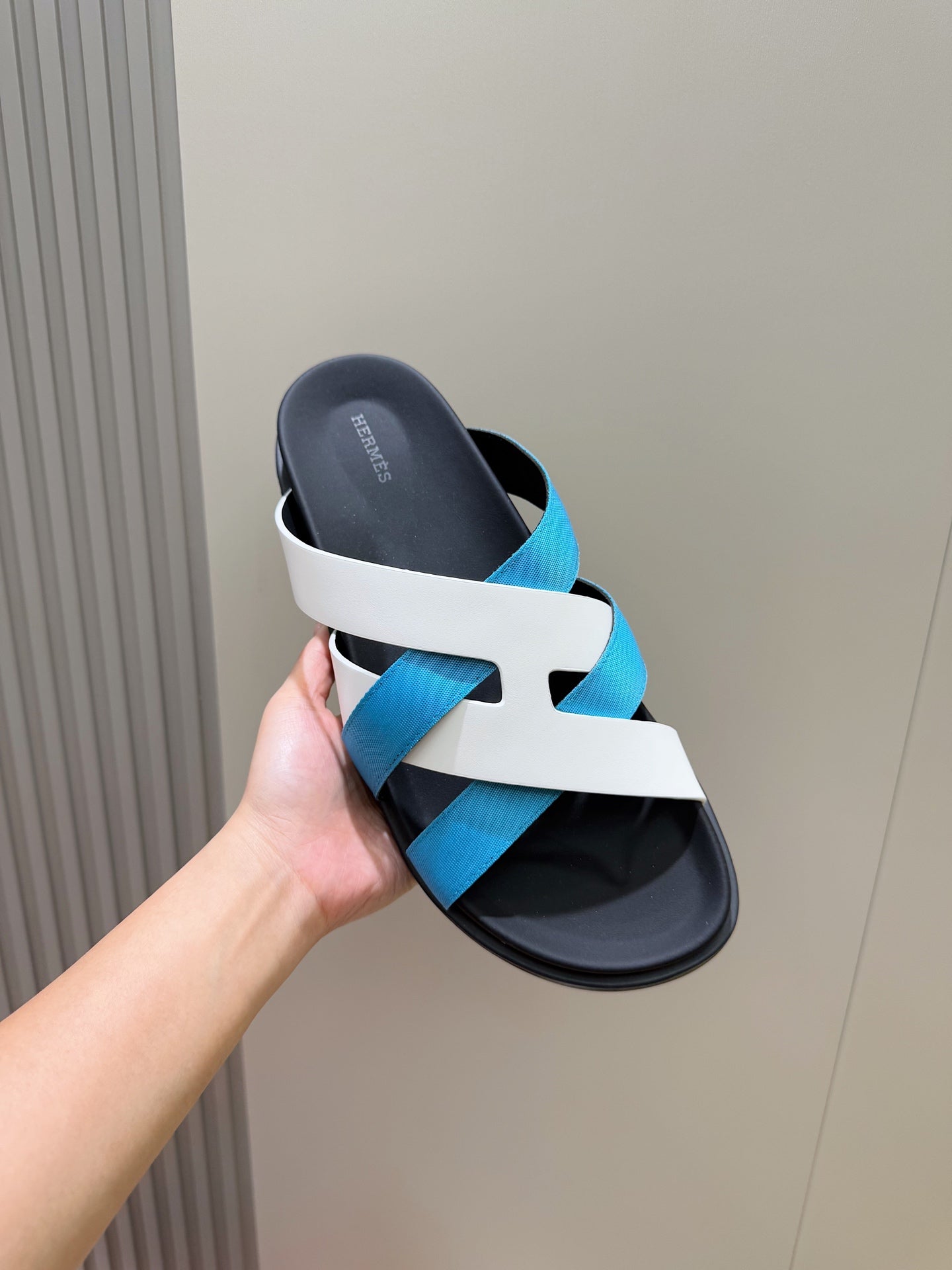 HM Men's Kazimir Slide Blue White Calfskin 562777