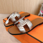 HM Oran Sandals Brown Sliver Calfskin 312774