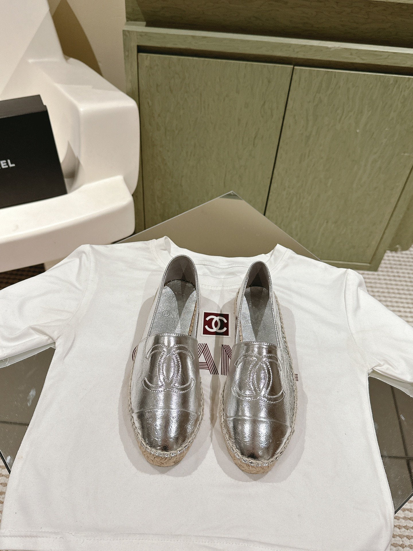 espadrilles silver metalic calfskin