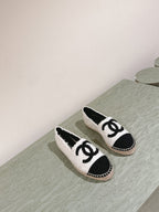 espadrilles white tweed black canvas
