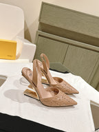 FENDI FIRST HIGH-HEELED SLINGBACK 85 MM IN TUSCAN TAN LAMBSKIN GOLD HARDWARE