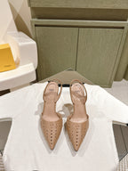 FENDI FIRST HIGH-HEELED SLINGBACK 85 MM IN TUSCAN TAN LAMBSKIN GOLD HARDWARE