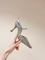 FENDI COLIBRÃŒ HIGH-HEELED SLINGBACKS 75MM IN LIGHT GREY FABRIC