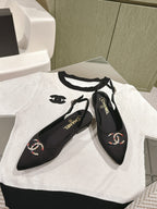 slingbacks flat black satin multicolor logo