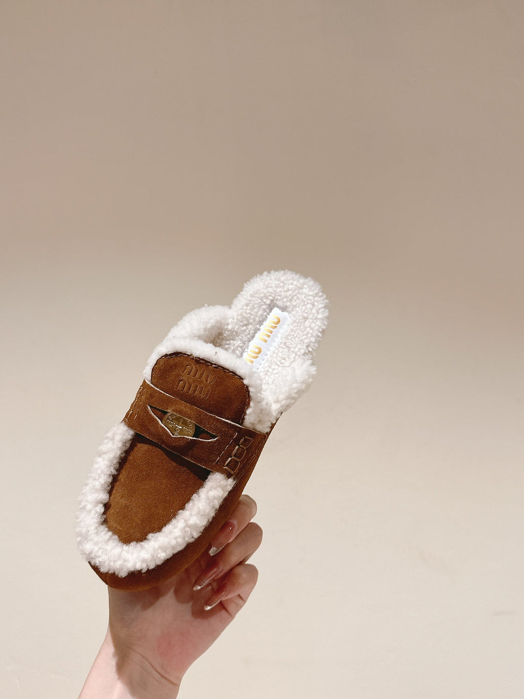 Miu Mule Half Fur Caramel Suede