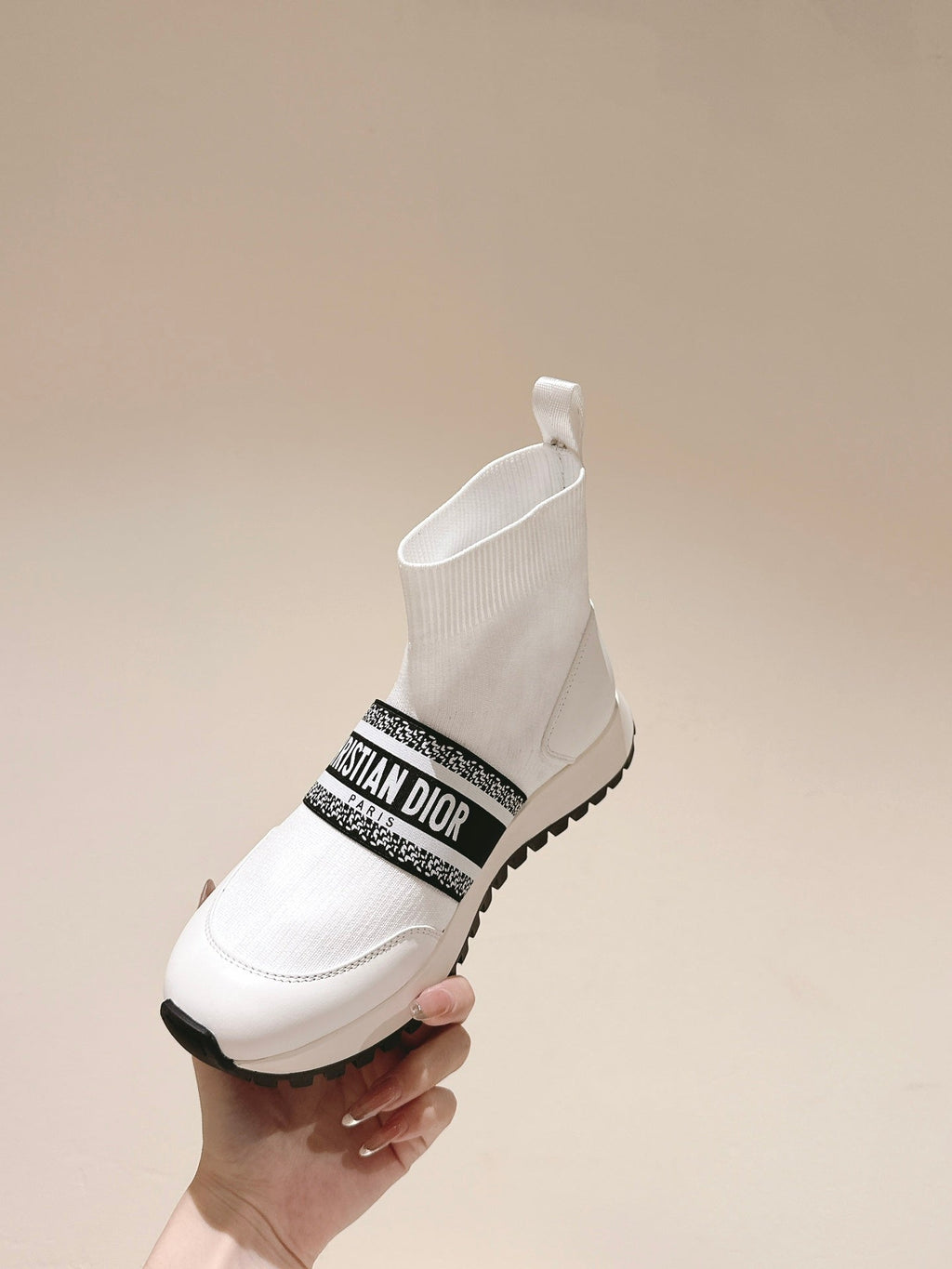 CD High-Top Sneaker 40mm White Stretch Wool And Lambskin