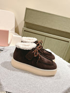 Miu Ankle Boots Brown Earth Fleece Lining Suede
