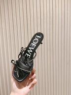 Loewe 25 Petal Bow Sandals Black Cowhide PVC