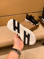 HM Men's Depart Slip-on Sneaker Black Knit Cowhide 709790