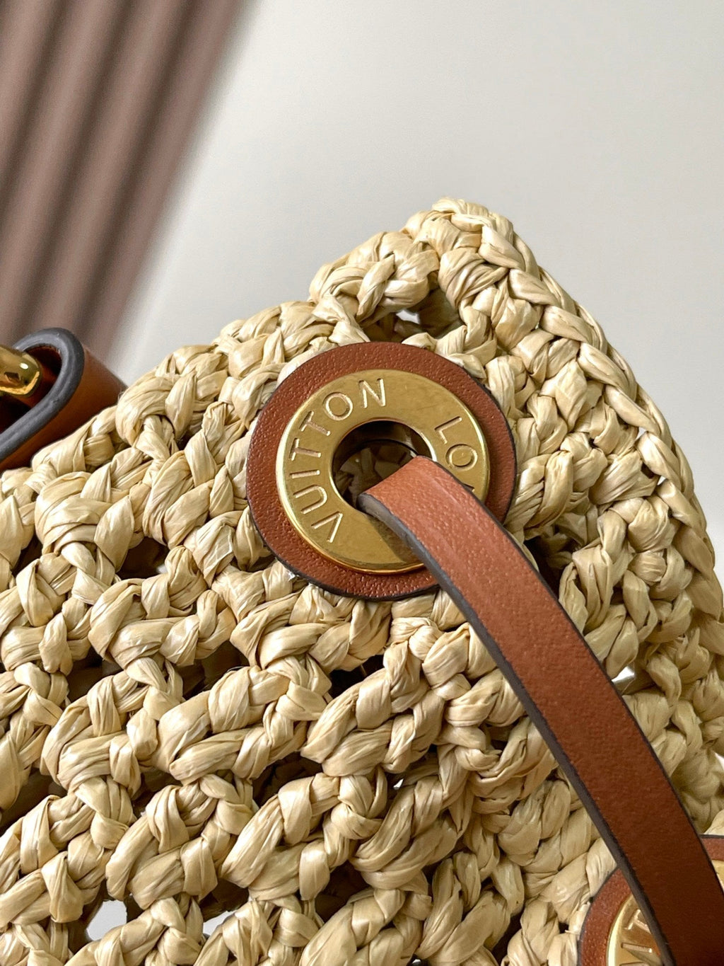 noe bb 22cm beige raffia tan calfskin