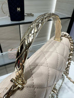 cc 25S Woc Top Handle 19cm Beige Grained Calfskin Light Gold Hardware