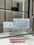 cc 25S Woc Top Handle 19cm Cloud Blue Grained Calfskin Light Gold Hardware