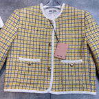Miumiu 2025 Round Neck Long-sleeved Coat Yellow Wool