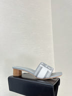 dway heeled slide 35 grey embroidered cotton
