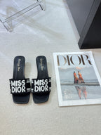 dway heeled slide 35 black embroidered cotton