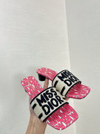 dway heeled slide 35 embroidered cotton red miss cd alllover motif