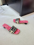 dway heeled slide 35 embroidered cotton red miss cd alllover motif