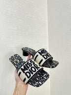 dway heeled slide 35 embroidered cotton black miss cd alllover motif