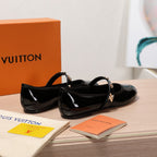 LV 25C Romy Flat Black Patent calf Leather With gold logo 218307