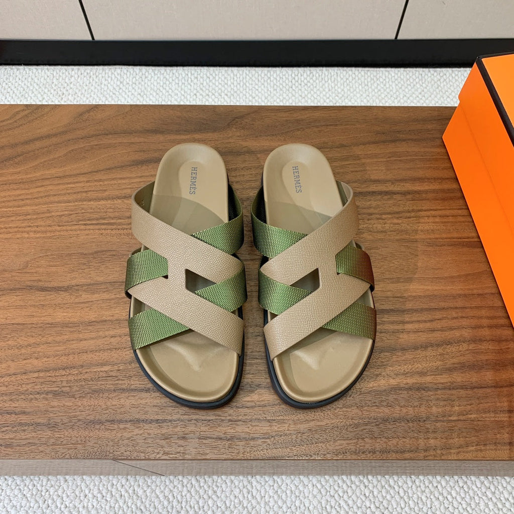 HM Kazimir Sandal Green mix Etoupe  Canvas Calfskin 293993