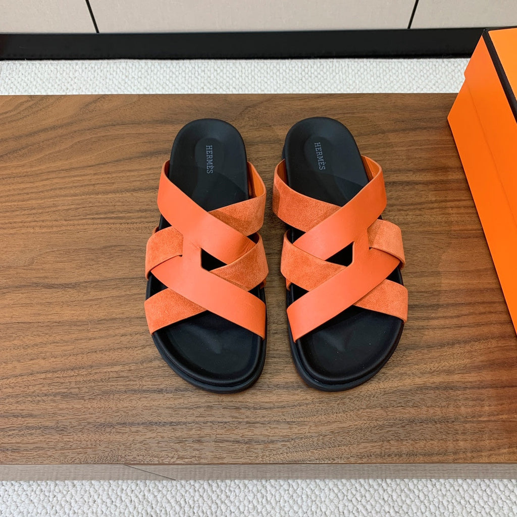 HM Kazimir Sandal Black Orange Suede Calfskin 294030