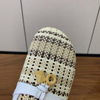 LP Birkenstock slippers white beige brown raffia calfskin 386727