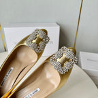 Manolo Diamond Buckle Pumps Gold Mirror Cowhide 451182