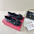VT 25 Bow Marry Jane Flat Black Silk 345039