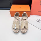 HM 26ss Platform Wedge Sandals 70 Light Beige Suede 622759