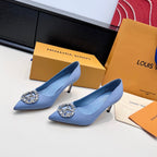 LV 26s  Pointed-Toe High Heels 75 Light Blue Premium Satin 622433