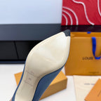 LV 26s  Pointed-Toe High Heels 95 Light Blue Premium Satin 622434