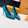 LV 26s  Pointed-Toe High Heels 95 Teal Blue Premium Satin 622439