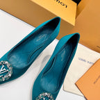 LV 26s  Pointed-Toe High Heels 95 Teal Blue Premium Satin 622439