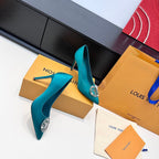 LV 26s  Pointed-Toe High Heels 95 Teal Blue Premium Satin 622439