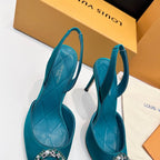 LV 26s  Slingback 95 Teal Blue Premium Satin 622441