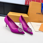 LV 26s  Pointed-Toe High Heels 75 Fuchsia Pink Premium Satin 622448