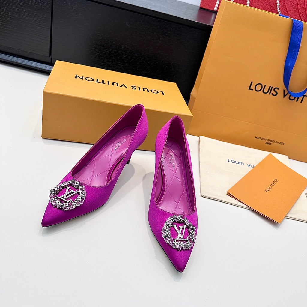 LV 26s  Pointed-Toe High Heels 75 Fuchsia Pink Premium Satin 622448