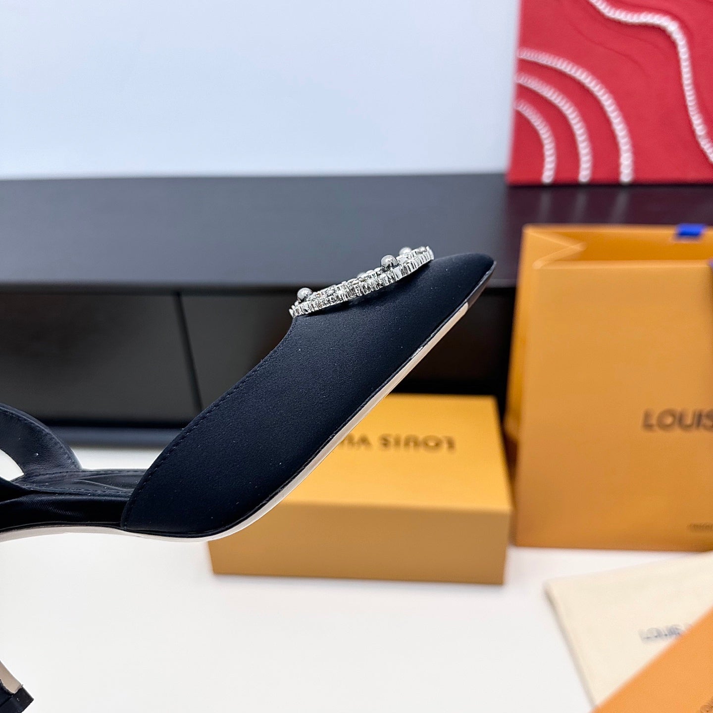 LV 26s Slingback 75 Black Premium Satin 622456